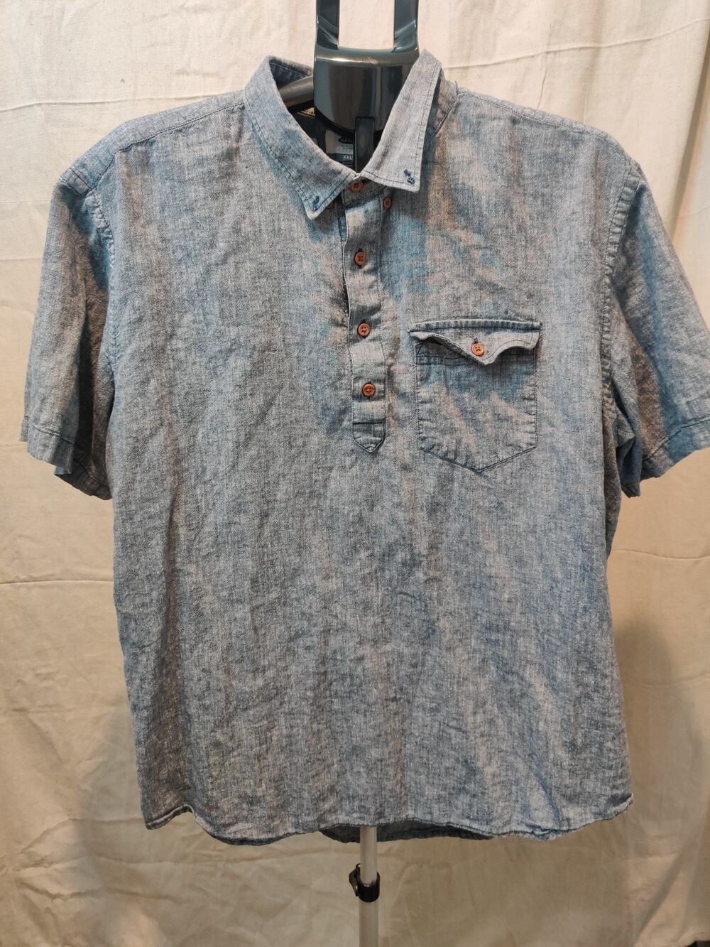 Old Navy Collared Henley Shirt Men's Size 2XL Linen Cotton Blend Short Sleeve